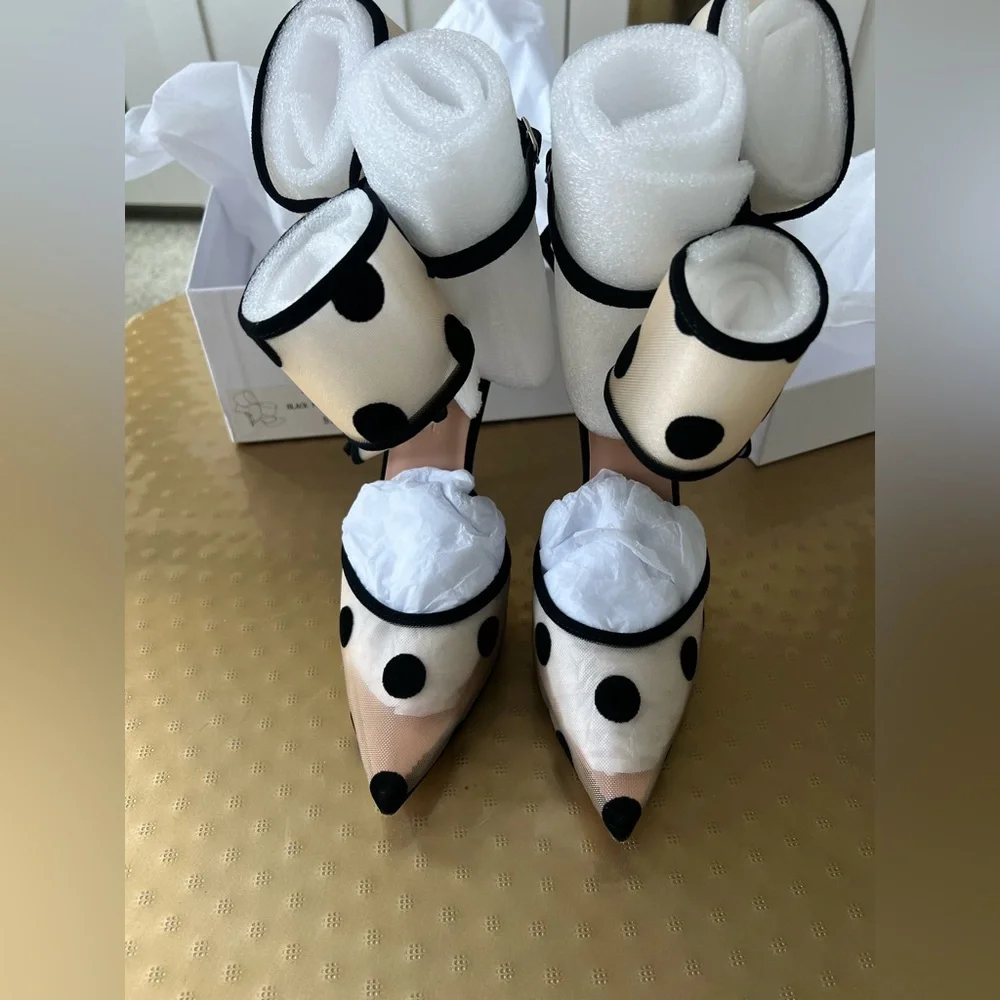 Aminah Abdul Jillil Bow Pump Black Polka Dot Mesh Suede - Picture 7 of 13